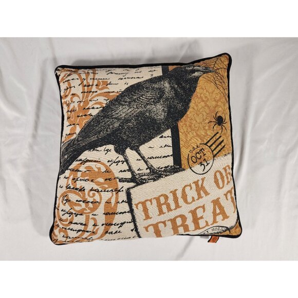 Stratford Home Halloween Pillow Set Owl & Crow Sleepy Hollow Orange Black Tan 18 - Picture 4 of 6